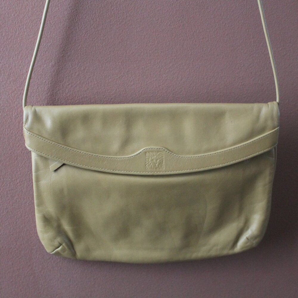 Vintage Anne Klein Calderon Purse Camel Tan Front Flap Inside Pocket